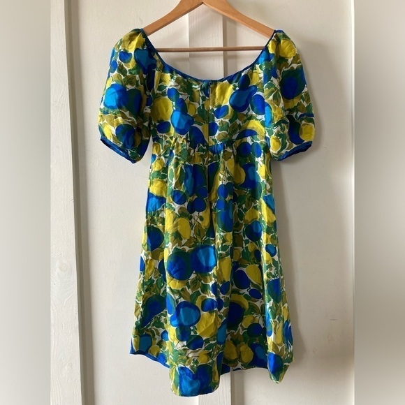 Rebecca taylor 100% silk bright pear fruit print midi dress tie front - Picture 9 of 13